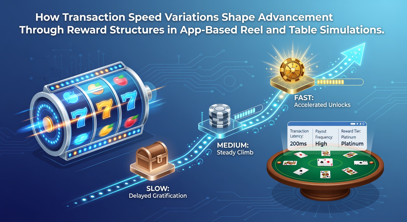 Mobile app interface showing transaction processing in reel and table game simulations with reward progress indicators