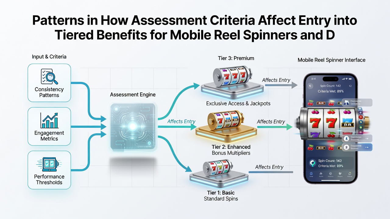 Infographic displaying assessment criteria flow for mobile slots and live dealer tier benefits