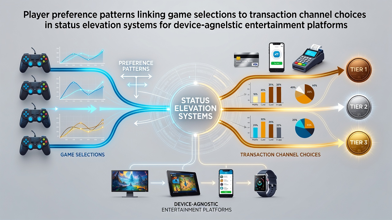 Visualization of player preference patterns across game types and transaction channels in status elevation systems