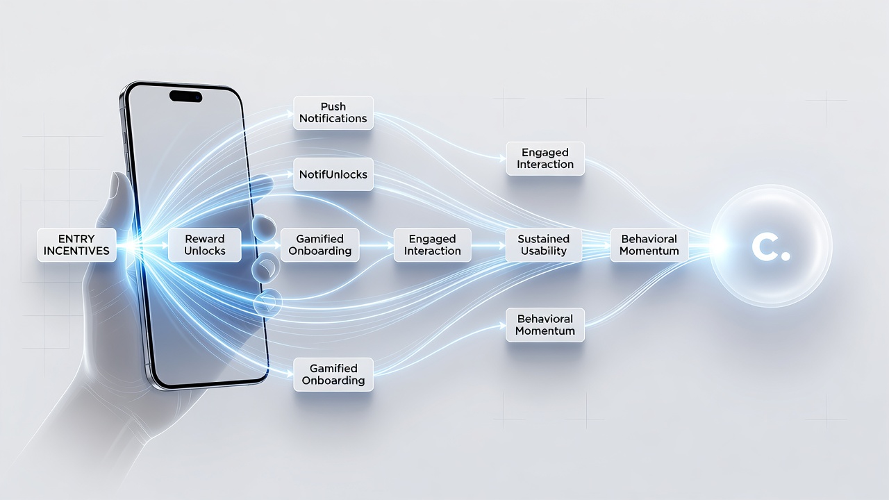 Mobile app screen showing animated membership progression meter advancing from entry rewards to personalized tiers